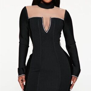 Bandaged Long Sleeve Dress in Black